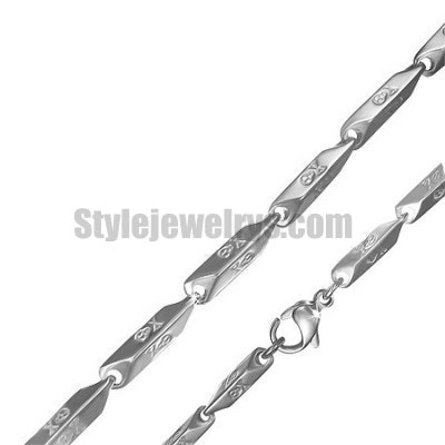 Stainless steel jewelry Chain 50cm - 55cm length stick carved skull cross bone link chain necklace w/lobster 3mm ch360235